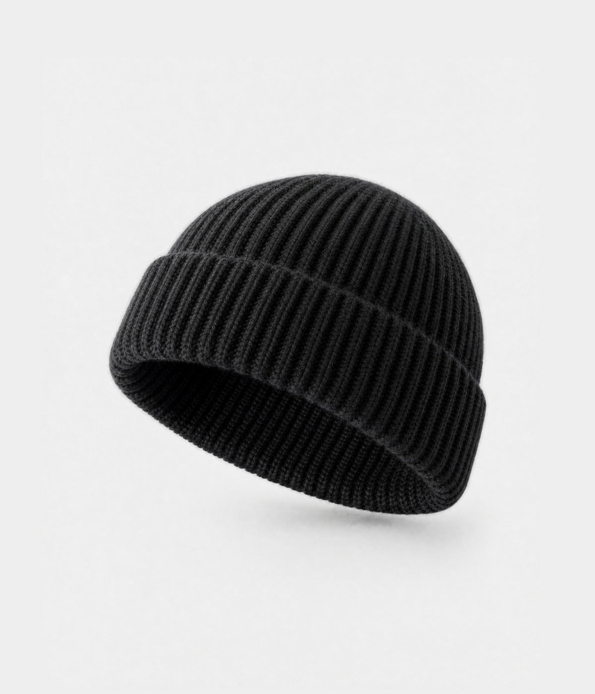 5 PANEL FISHERMAN BEANIE. ribbed knit beanie in BLACK, front view