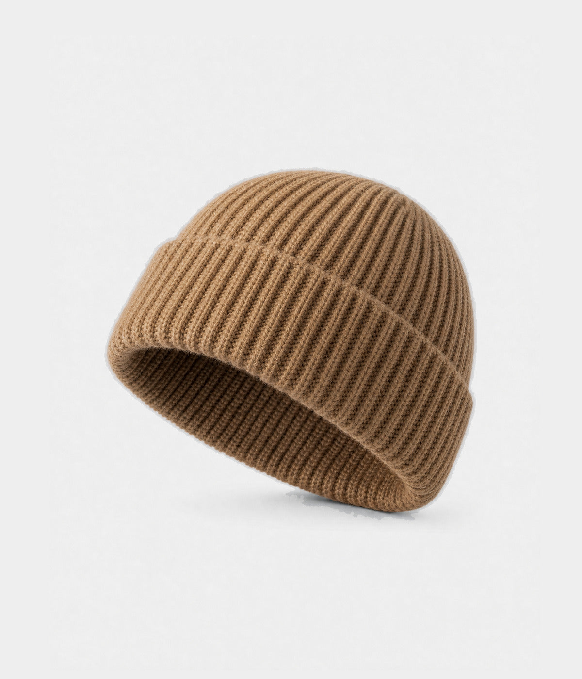 5 PANEL FISHERMAN BEANIE. ribbed knit beanie in KHAKI, front view