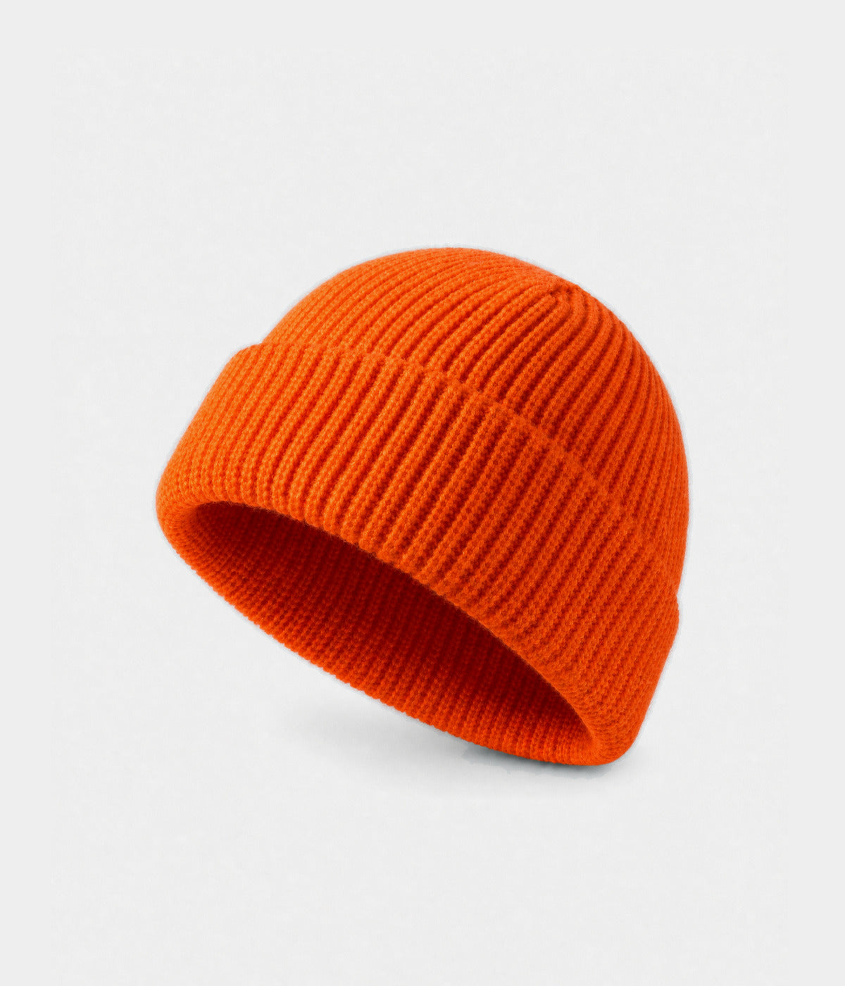 5 PANEL FISHERMAN BEANIE. ribbed knit beanie in ORANGE, front view