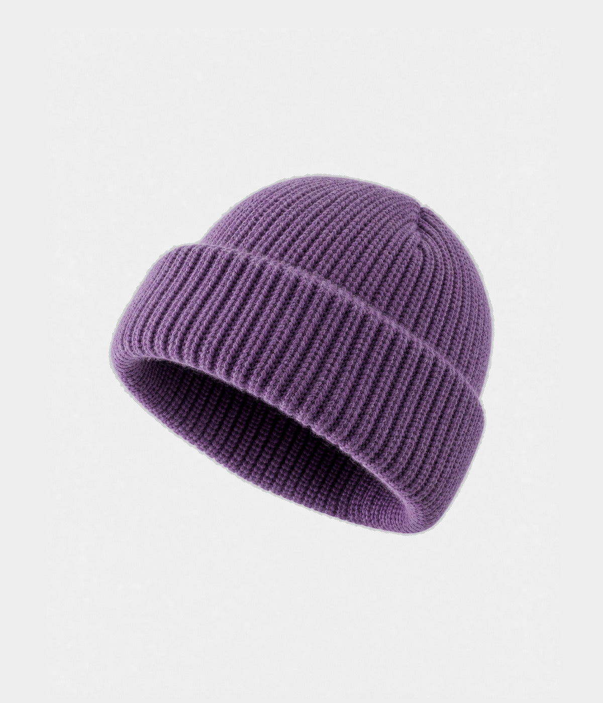 5 PANEL FISHERMAN BEANIE. ribbed knit beanie in PURPLE, front view