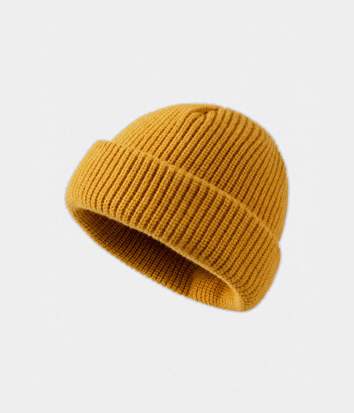 5 PANEL FISHERMAN BEANIE. ribbed knit beanie in YELLOW, front view