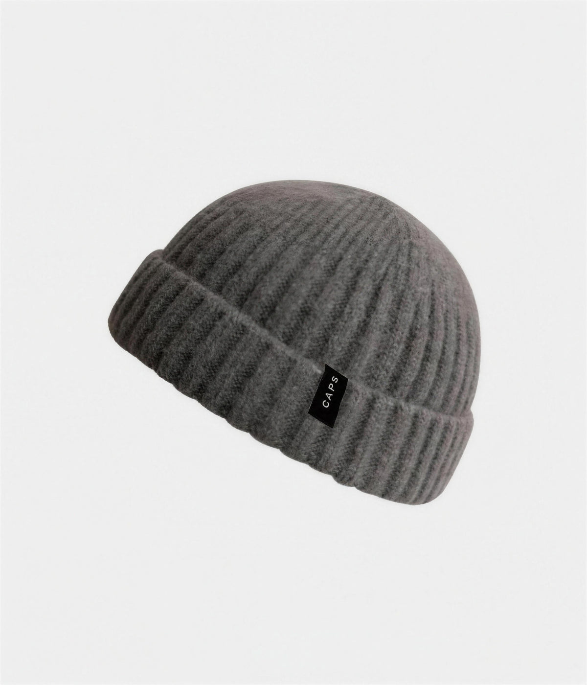 LOGO WOOL FISHERMAN BEANIE. in gray with CAPS logo label