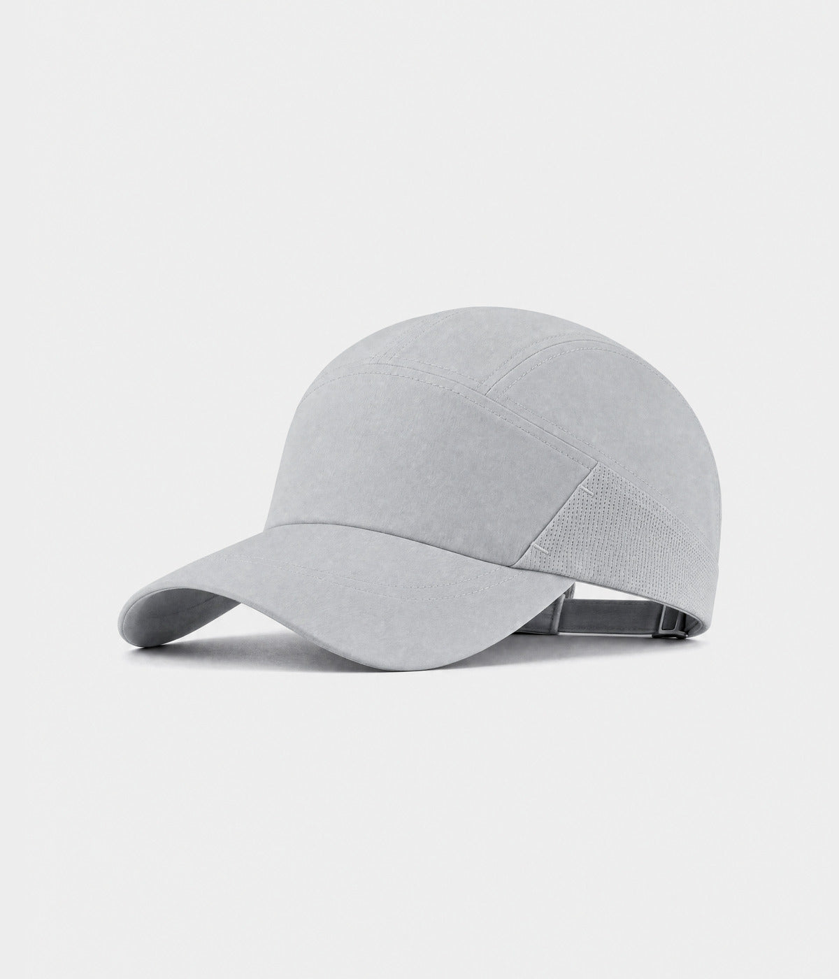QUICK DRY KEEPER. quick-dry polyester running cap in gray, side view