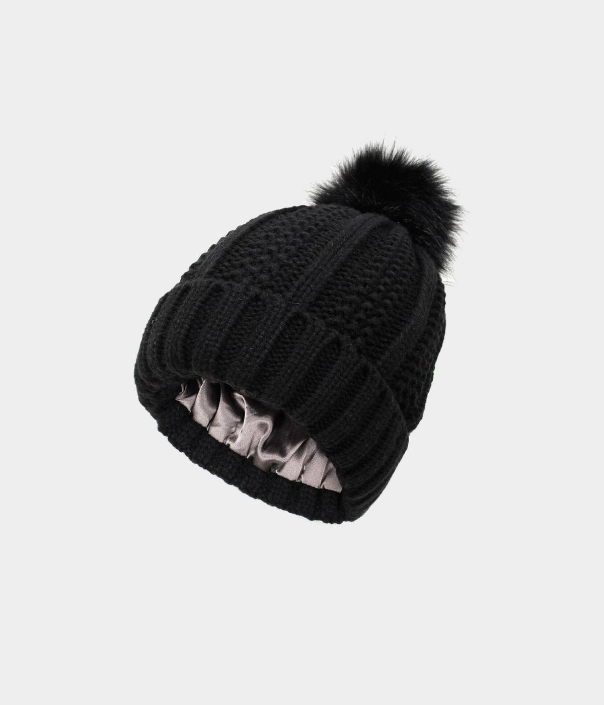 SATIN POMPOM BEANIE.-CAPS
