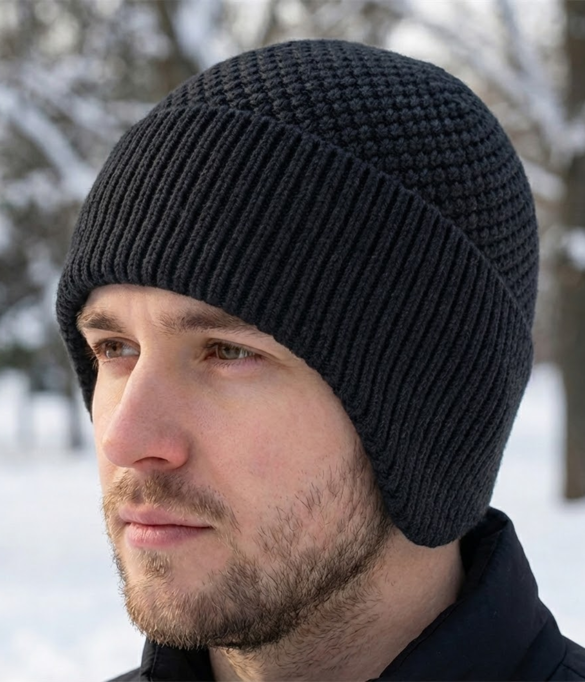 PATTERNED EARMUFF BEANIE.