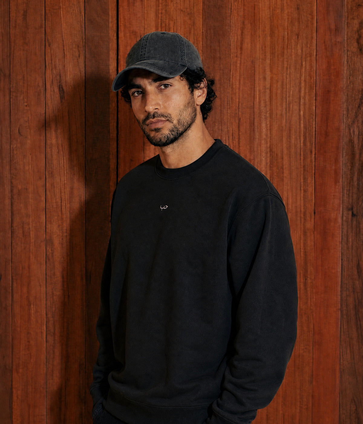 ARABIC LOVE SWEATER. on model