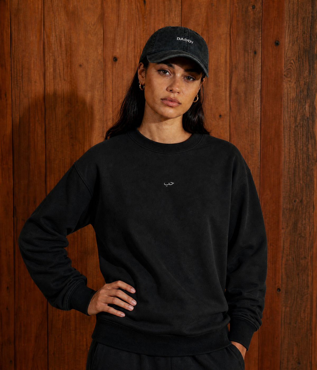 ARABIC LOVE SWEATER. on model