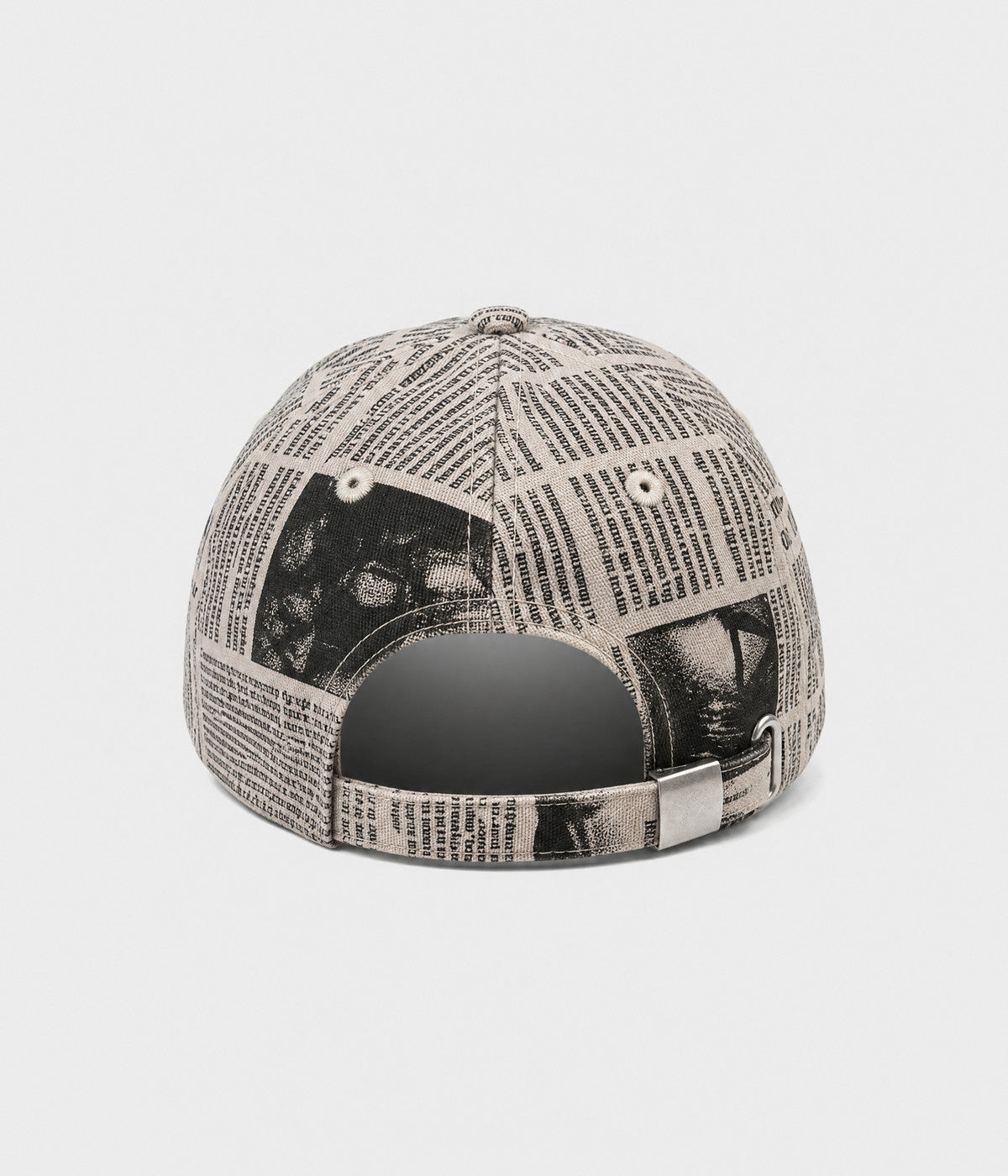NEWSPRINT. cotton twill newsprint-print cap in beige, back view