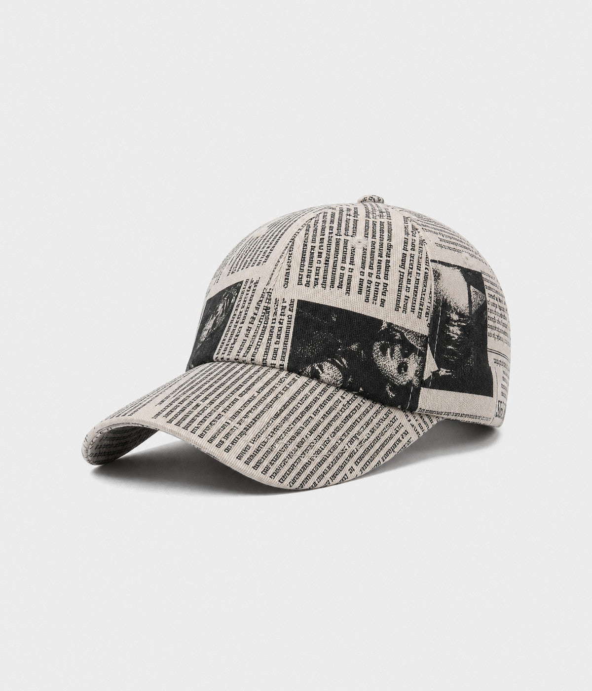 NEWSPRINT. cotton twill newsprint-print cap in beige, side view