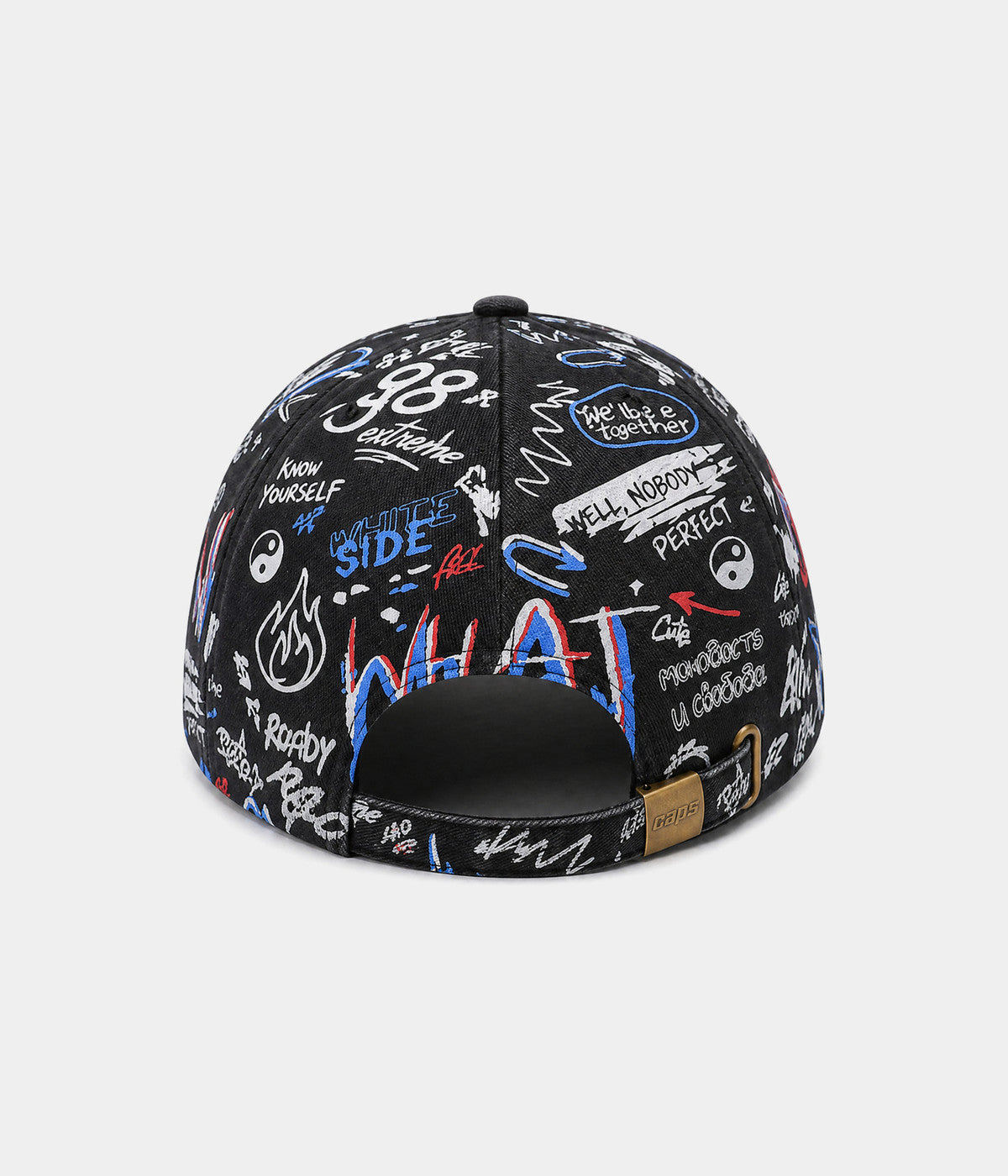 GRAFFITI CAP. printed cap in BLACK/BLUE, back view
