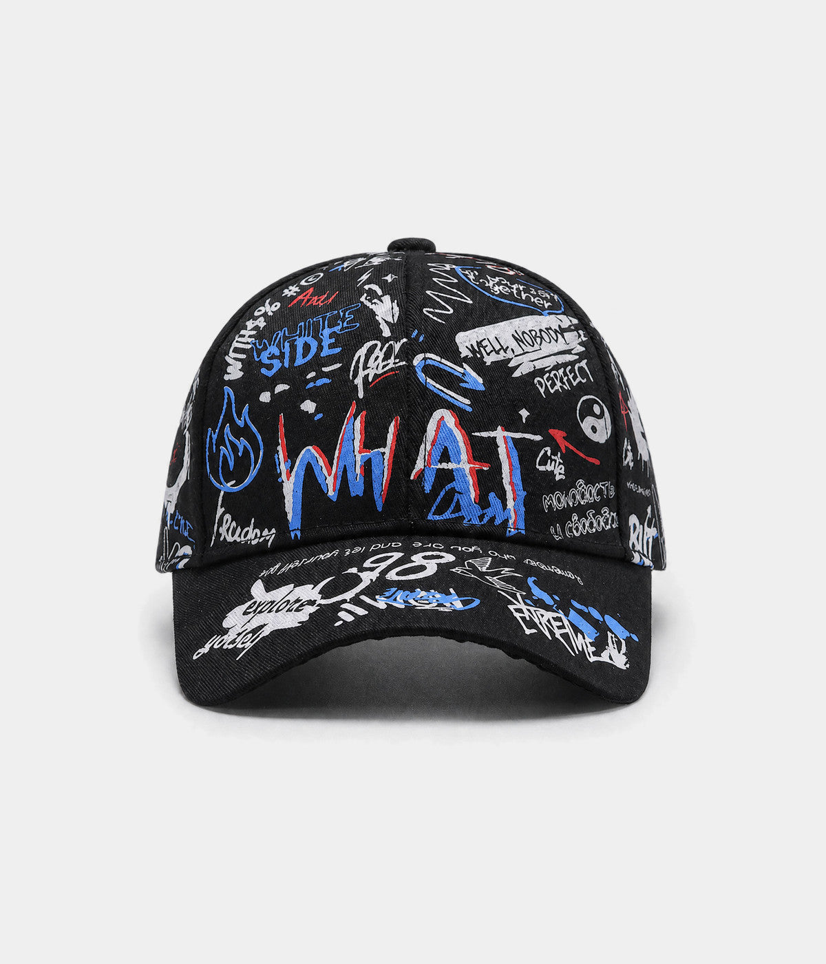 GRAFFITI CAP. printed cap in BLACK/BLUE, front view
