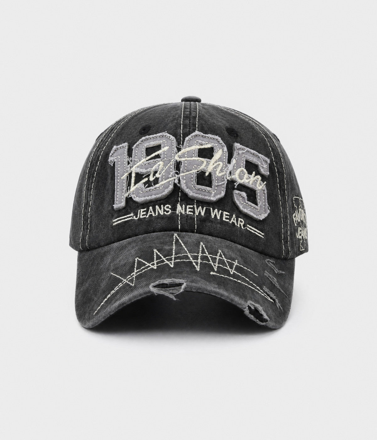 RETRO 1985. washed cotton cap in black, front view