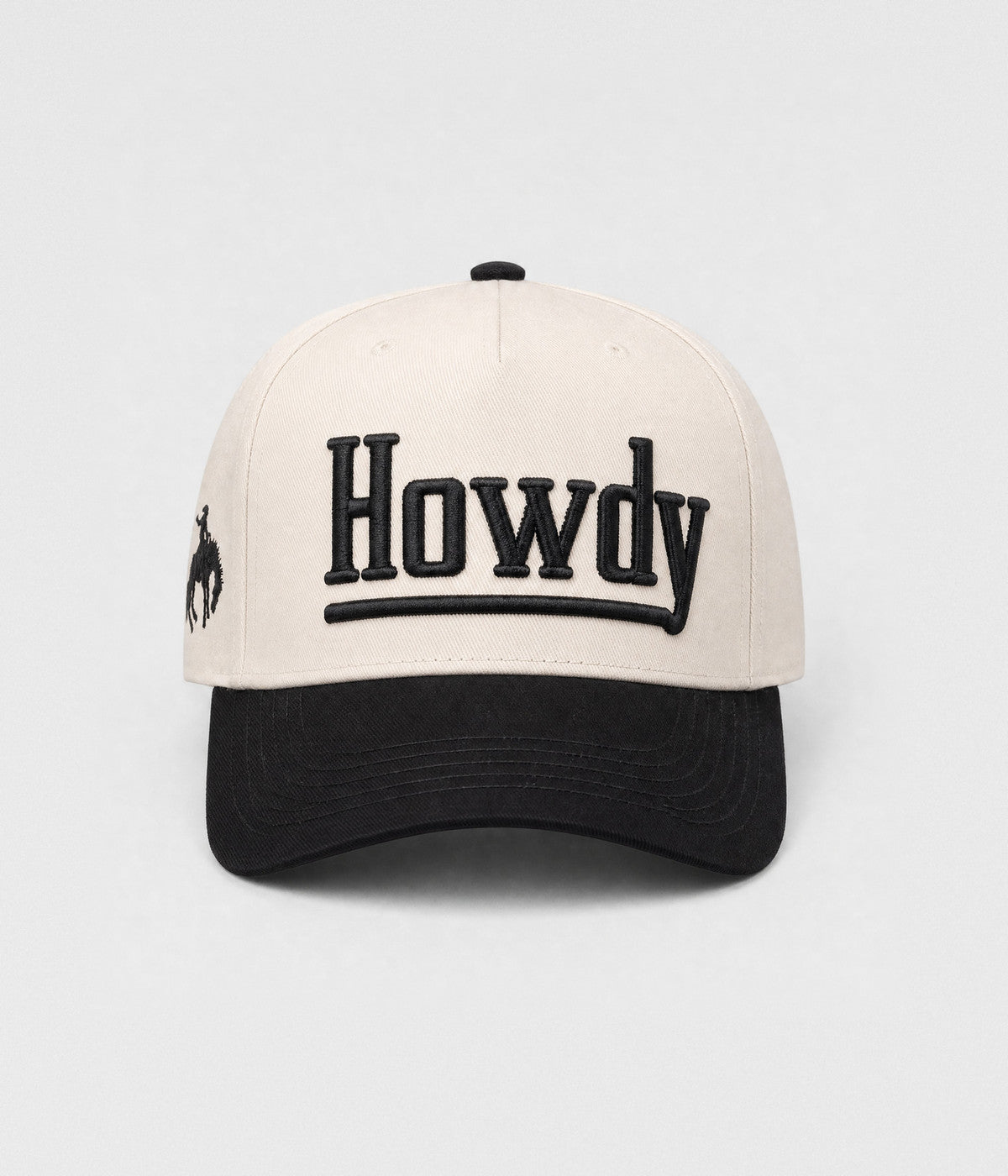 HOWDY SNAPBACK. structured cream cotton snapback cap in BLACK, front view