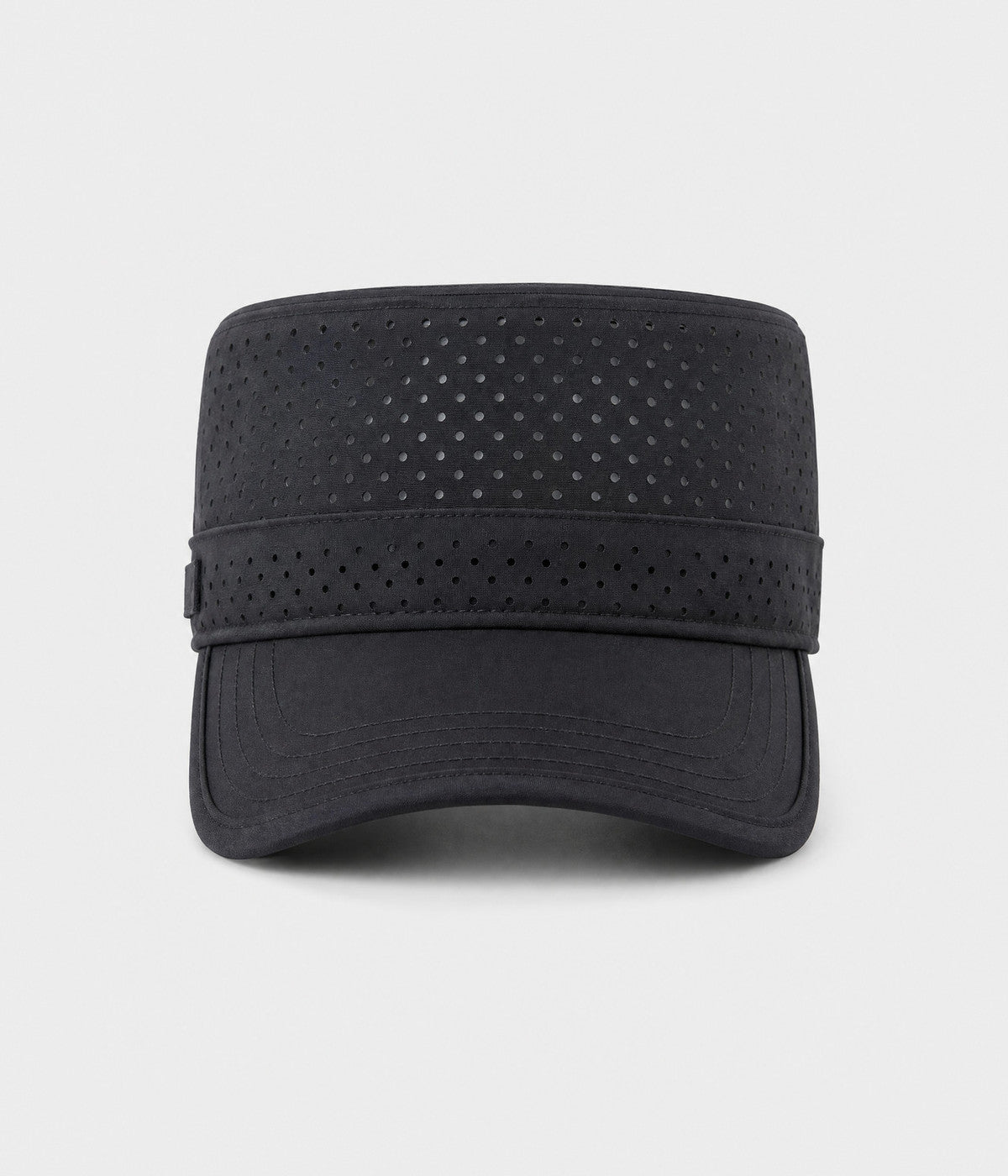 VENTED CADET. perforated cadet cap in black, front view