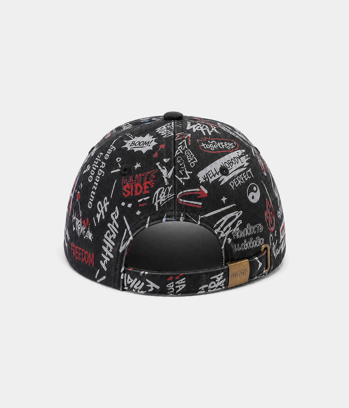 GRAFFITI CAP. printed cap in BLACK/RED, back view