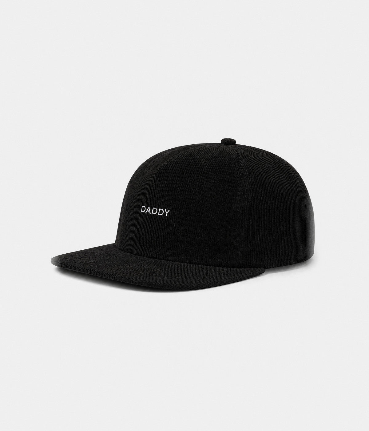 FLAT BRIM DADDY. black corduroy cap side