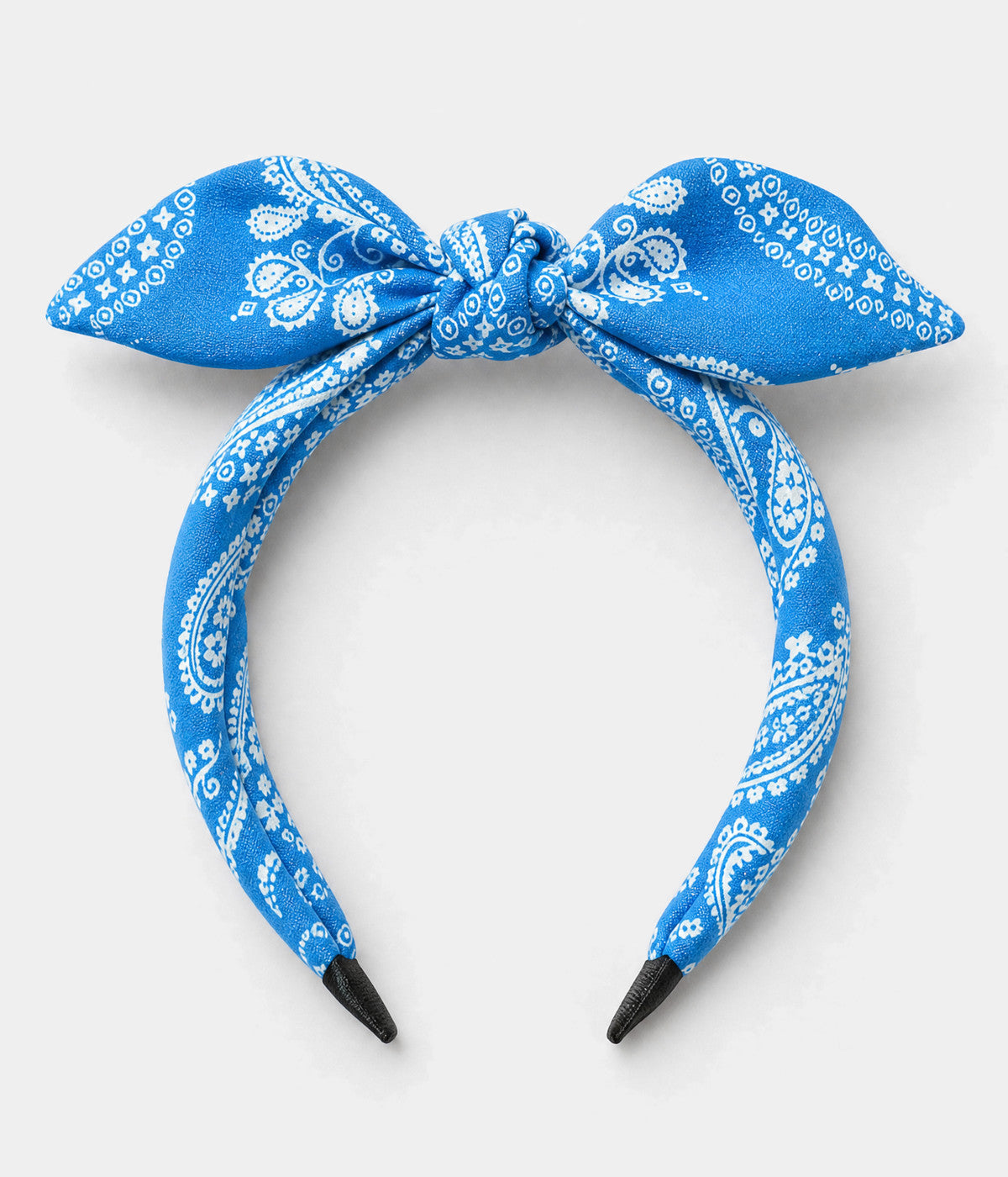 PAISLEY BOW HEADBAND. paisley bow headband in BLUE, flat-lay view