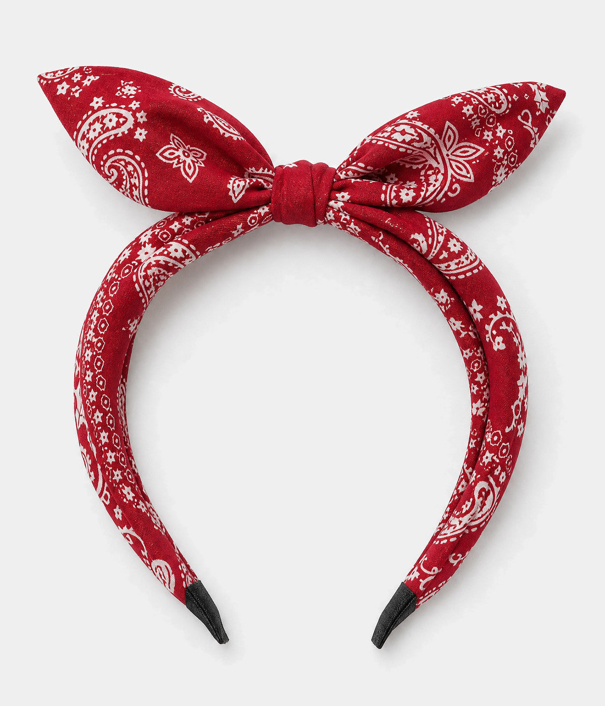 PAISLEY BOW HEADBAND. paisley bow headband in DARK RED, flat-lay view