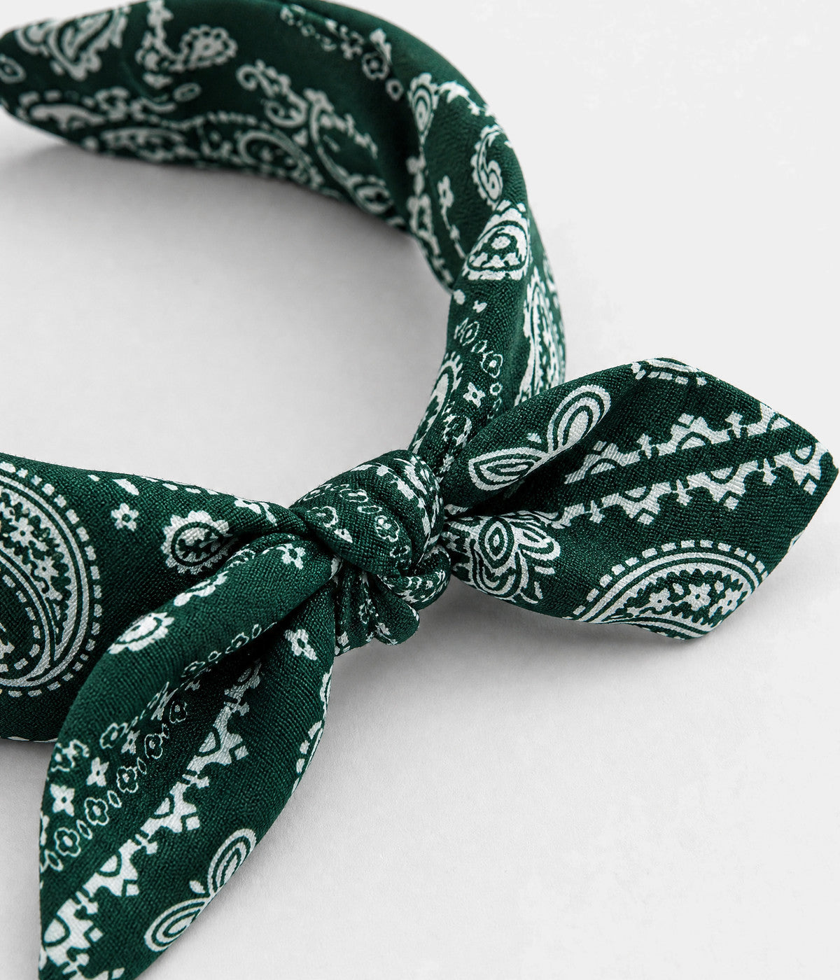 PAISLEY BOW HEADBAND. paisley bow headband in GREEN, close-up view
