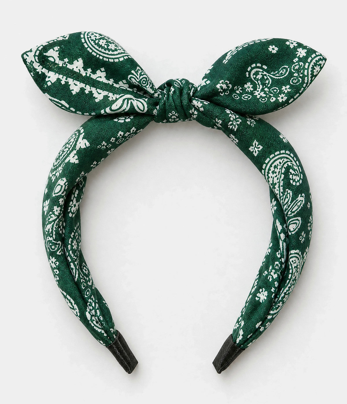 PAISLEY BOW HEADBAND. paisley bow headband in GREEN, flat-lay view