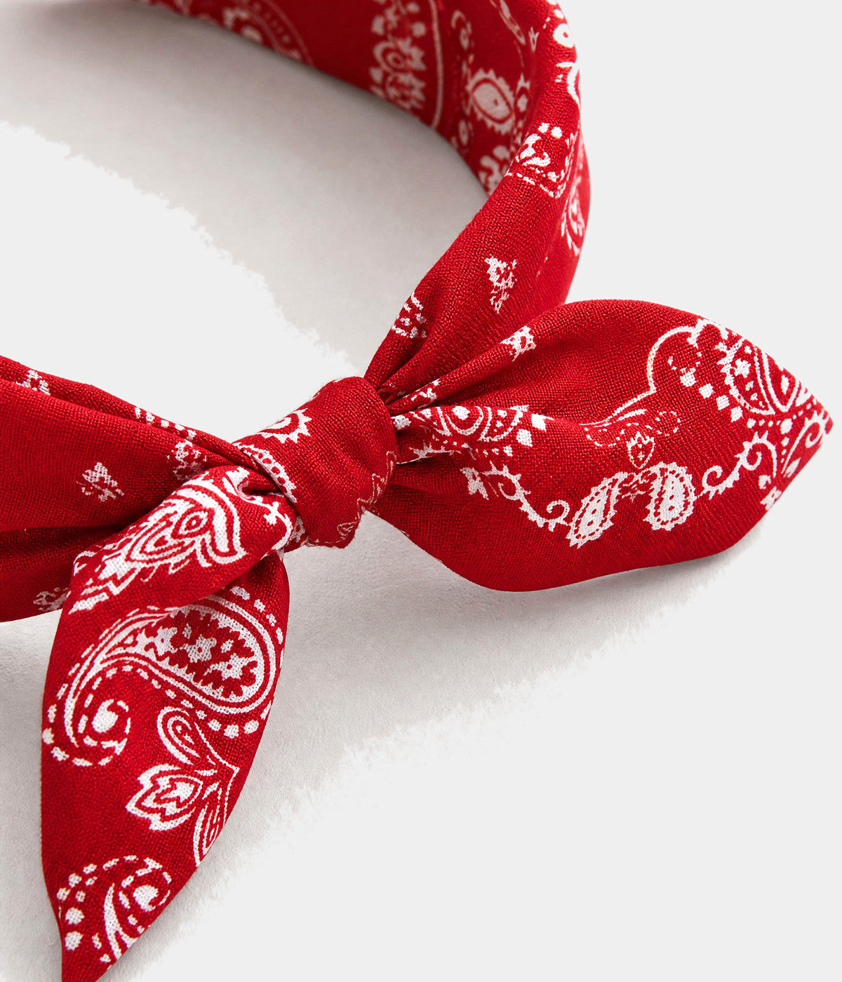 PAISLEY BOW HEADBAND. paisley bow headband in RED, close-up view