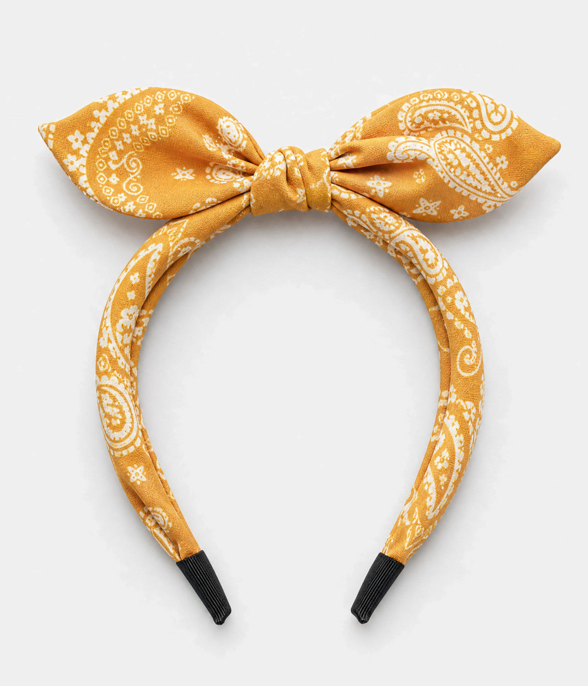 PAISLEY BOW HEADBAND. paisley bow headband in YELLOW, flat-lay view