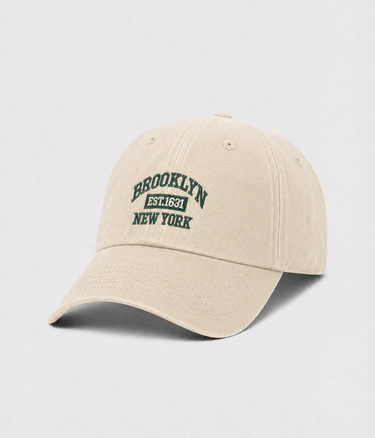 BROOKLYN NY. washed cotton dad cap in cream, side view