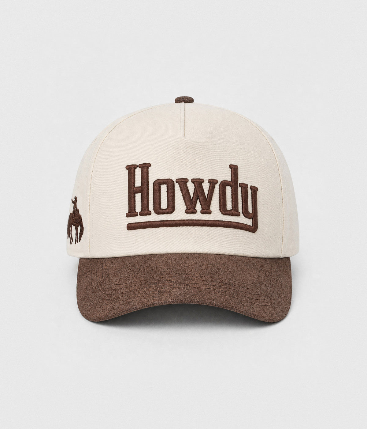 HOWDY SNAPBACK. structured cream cotton snapback cap in BROWN, front view