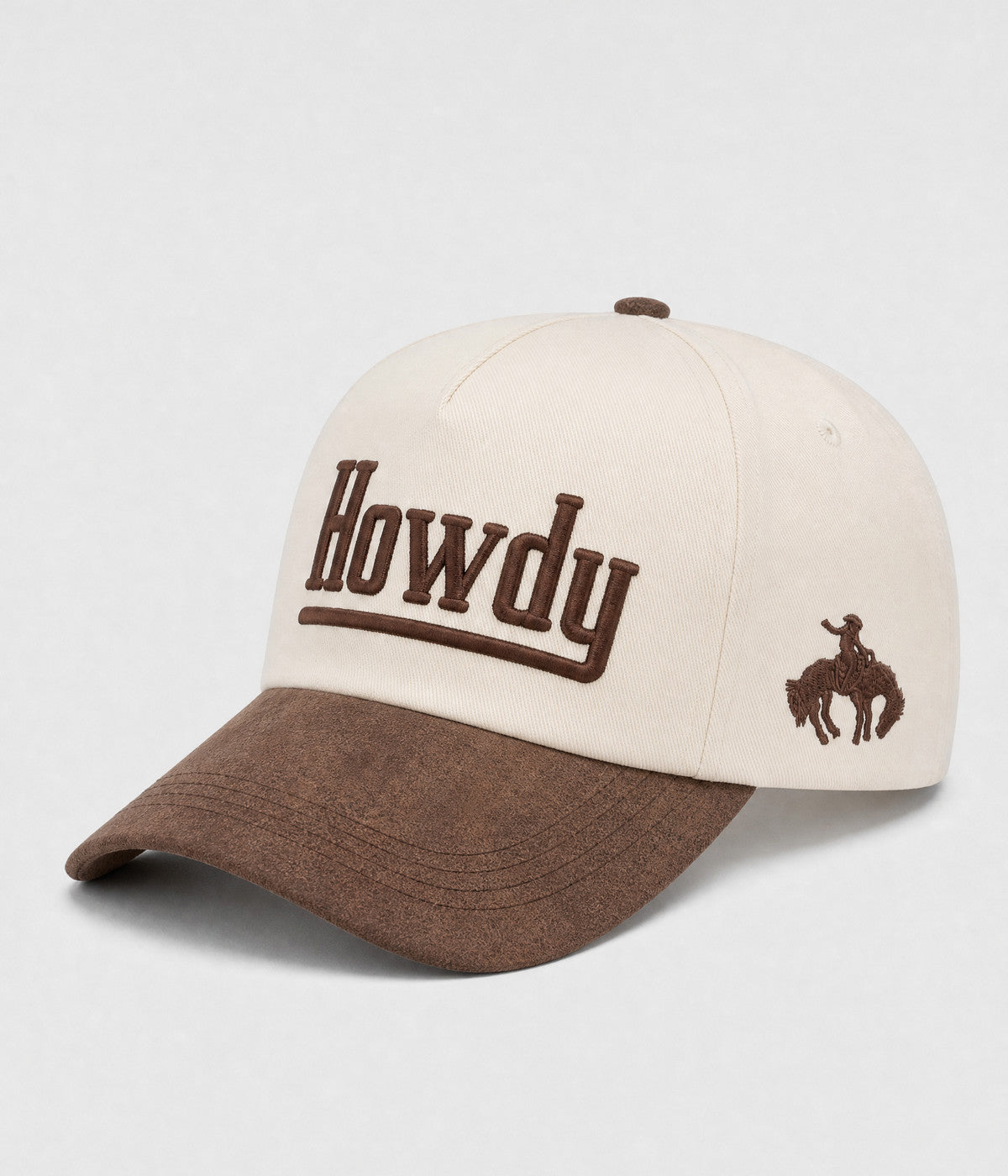 HOWDY SNAPBACK. structured cream cotton snapback cap in BROWN, side view