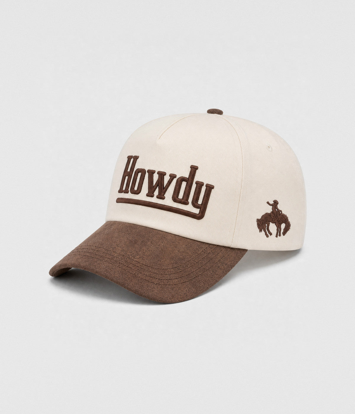 HOWDY SNAPBACK. structured cream cotton snapback cap in BROWN, side view