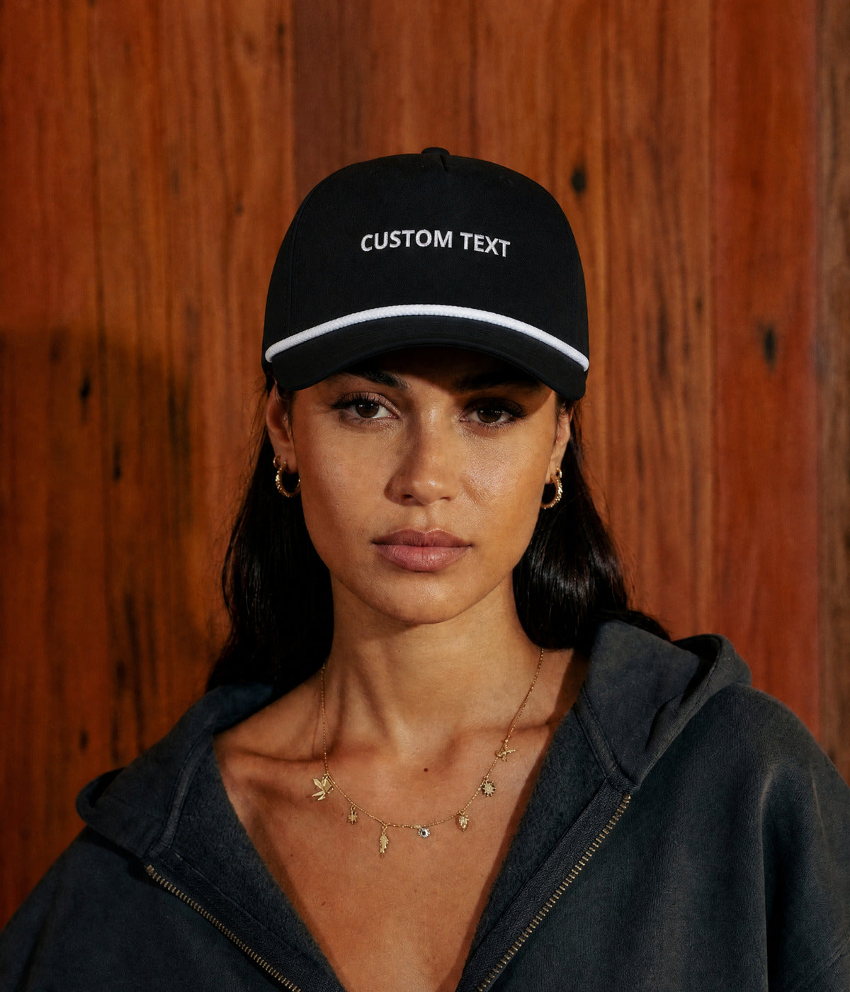 CUSTOM GOLF ROPE CAP. — BLACK/WHITE worn