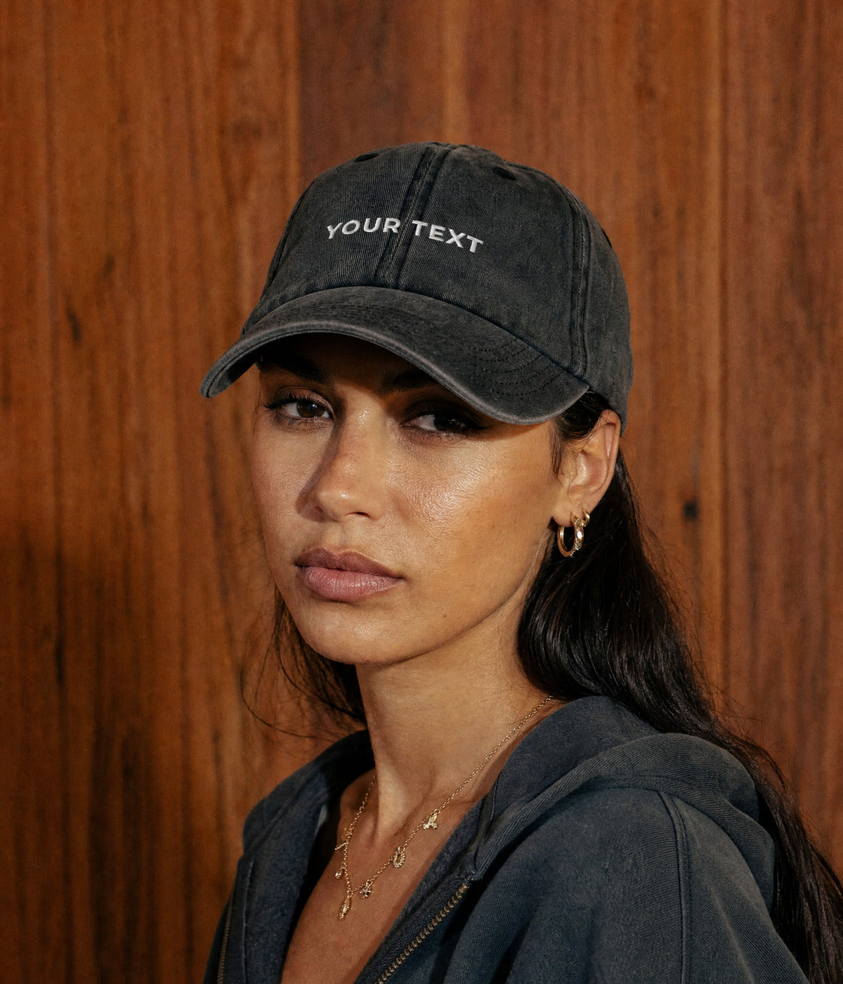 CUSTOM WASHED CAP. — BLACK worn