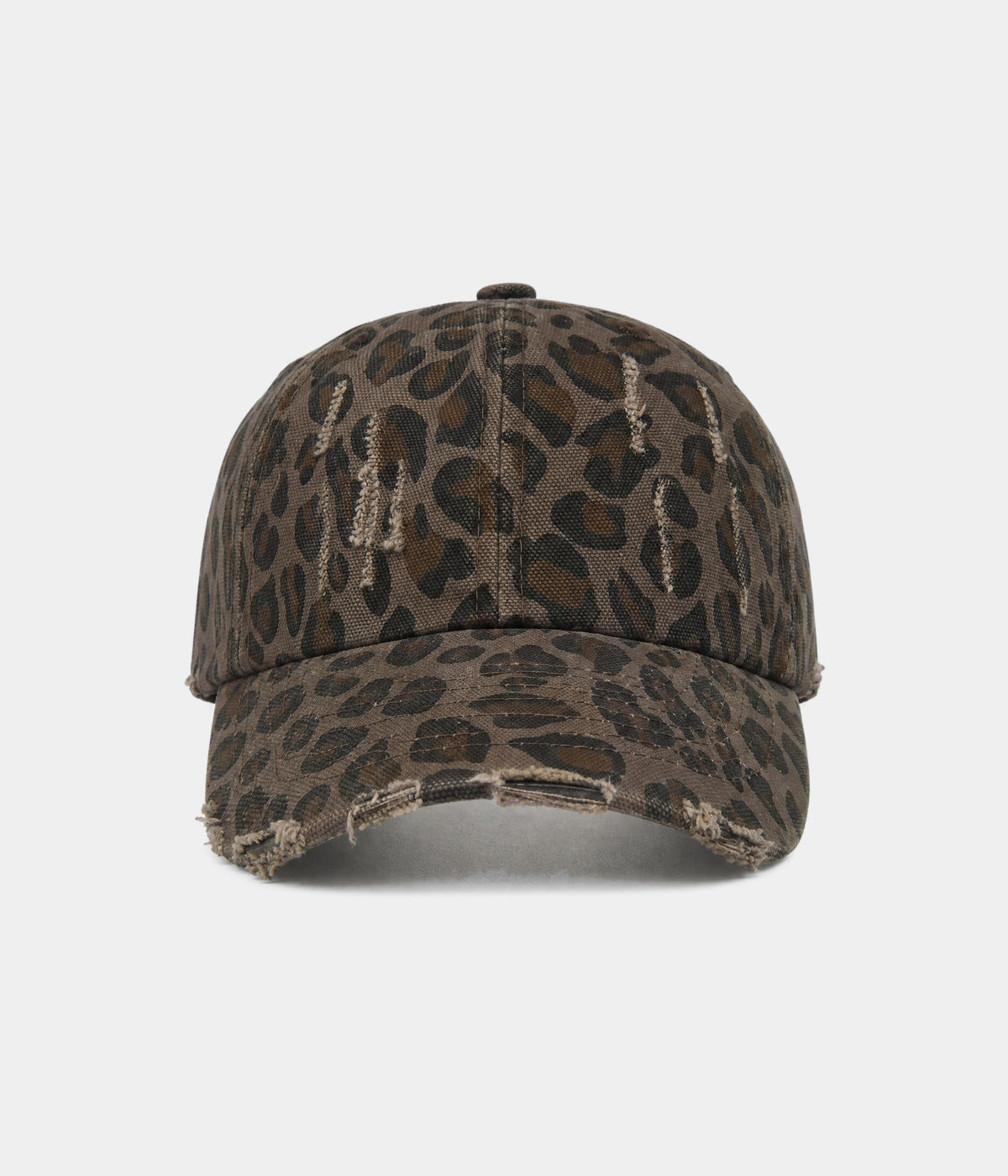 DISTRESSED LEOPARD. leopard-print cotton cap in dark gray, front view