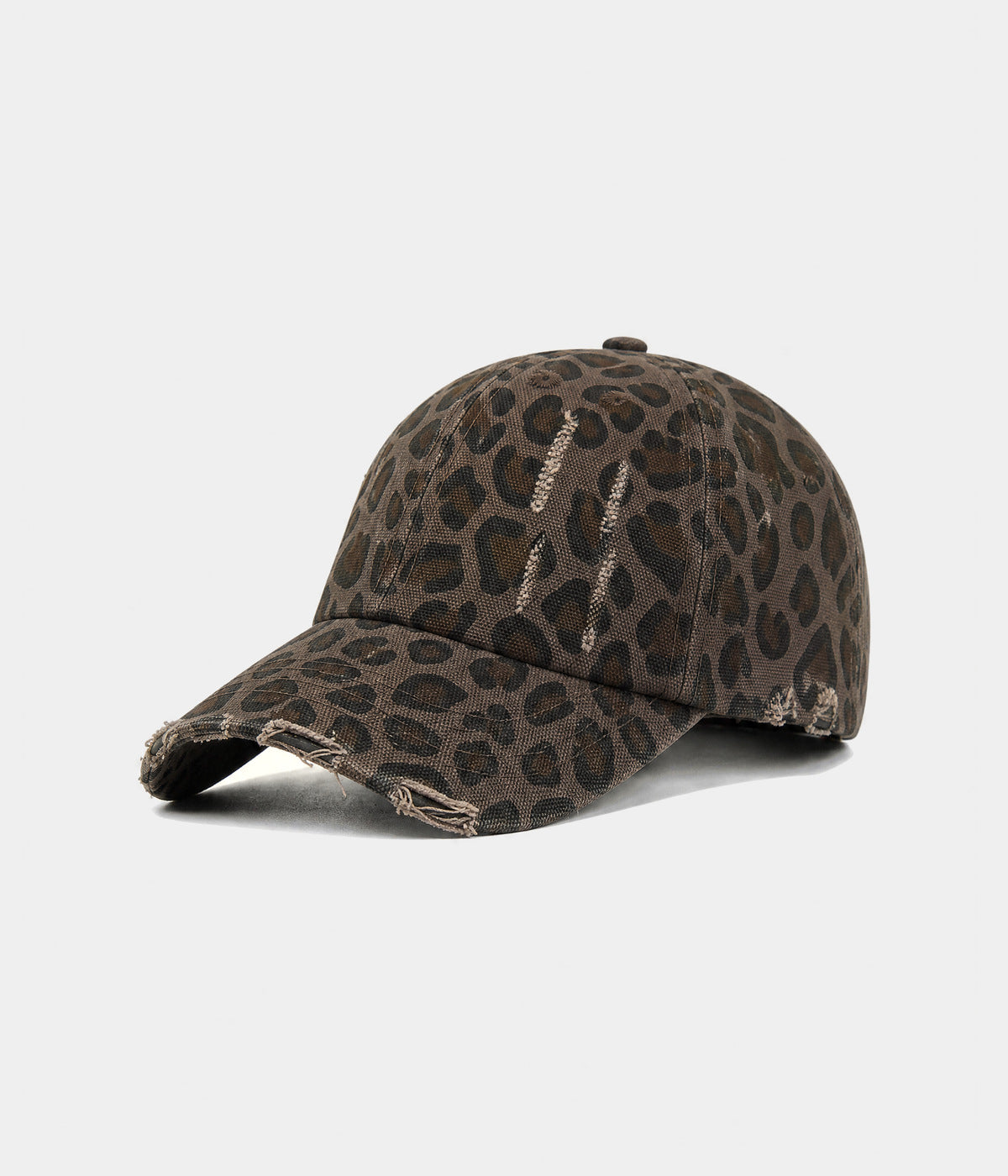 DISTRESSED LEOPARD. leopard-print cotton cap in dark gray, side view