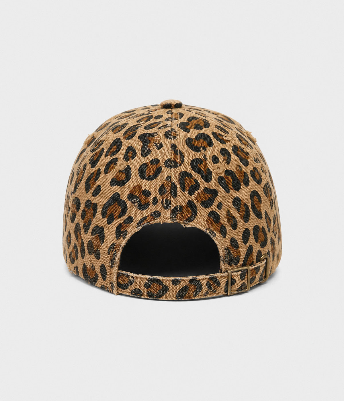 DISTRESSED LEOPARD. leopard-print cotton cap in khaki, back view
