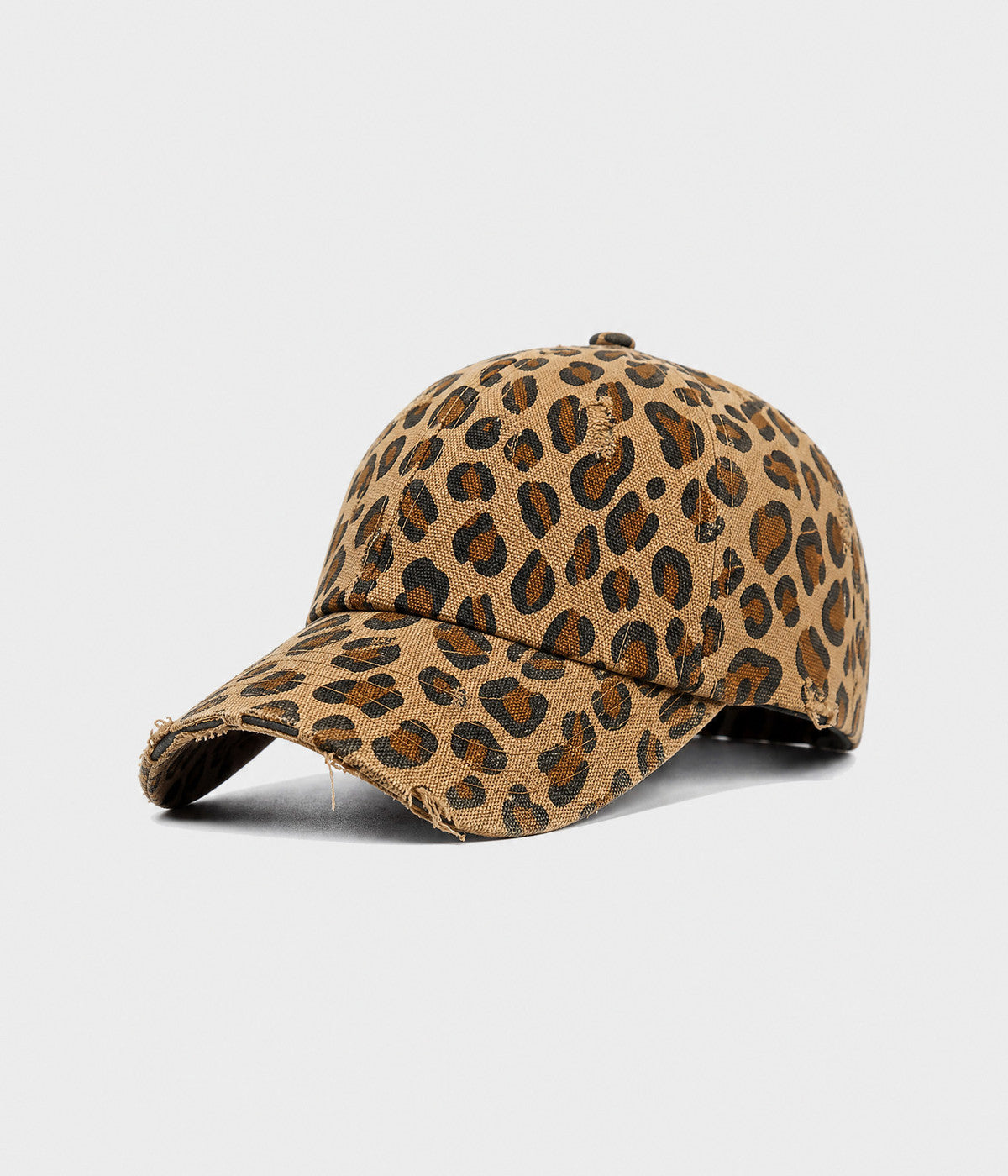 DISTRESSED LEOPARD. leopard-print cotton cap in khaki, side view