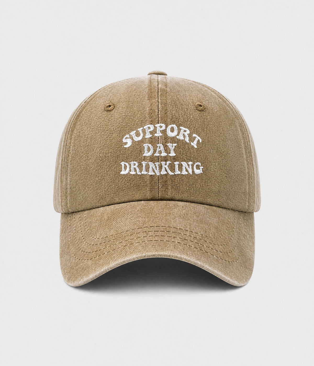 SUPPORT DAY DRINKING. washed cotton cap in KHAKI, front view