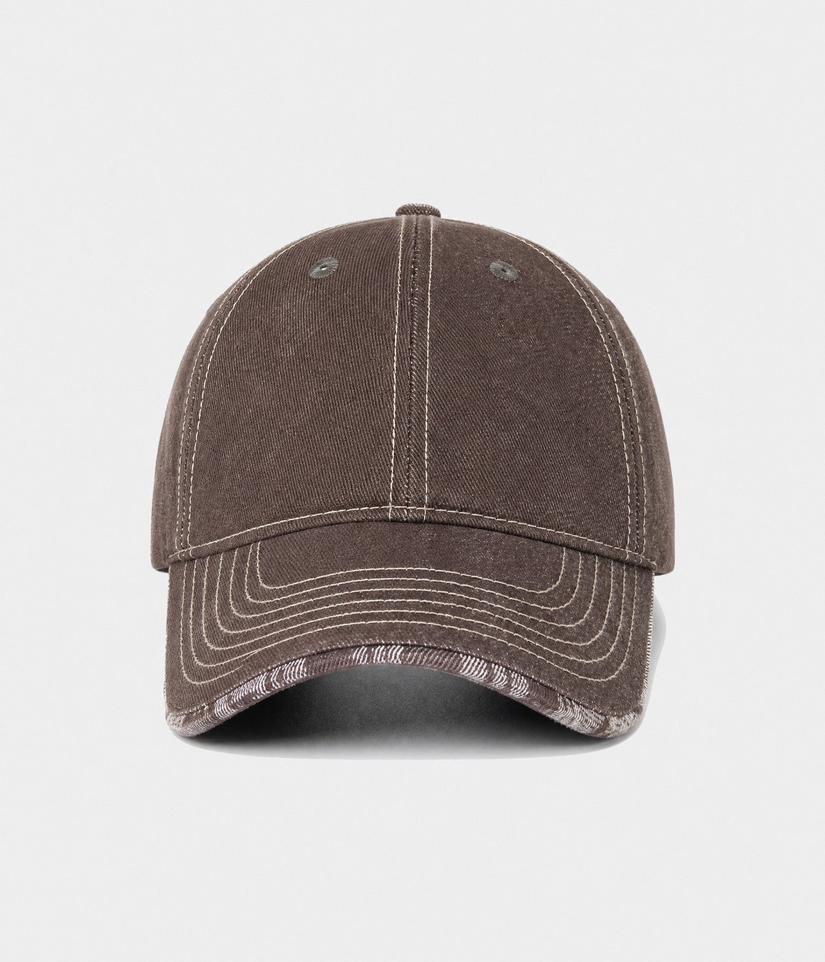 DENIM PLAID. washed denim cap in brown, front view