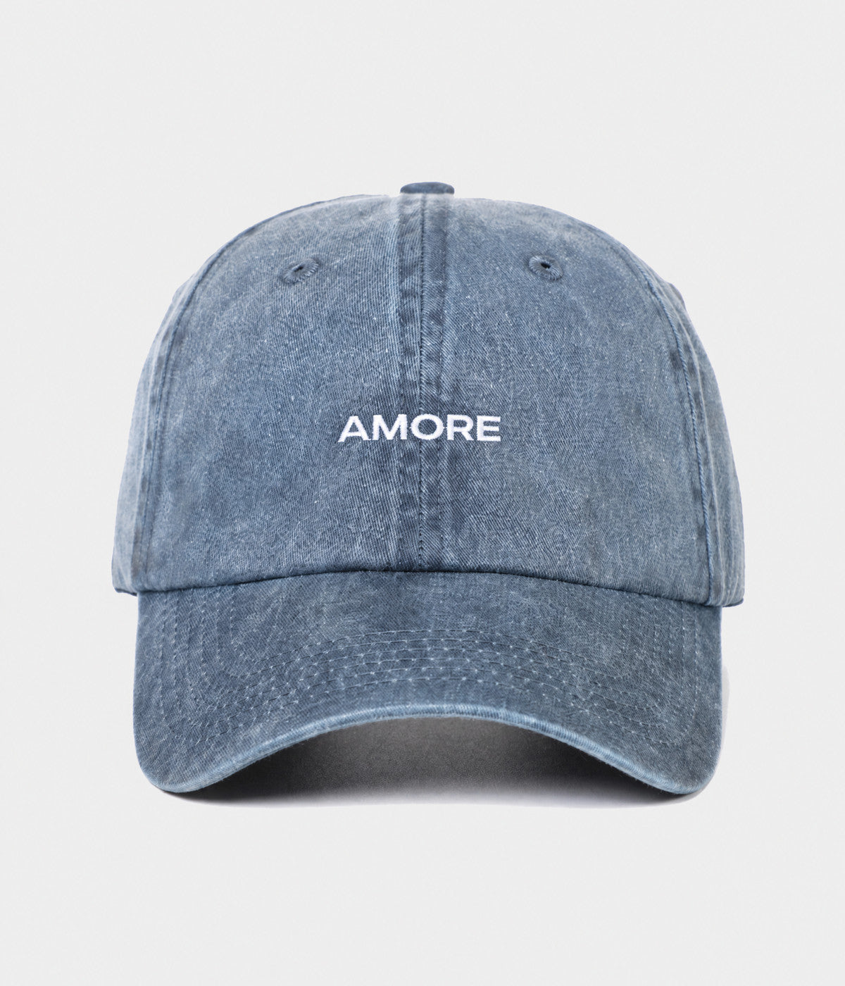WASHED AMORE. washed cotton dad cap in NAVY, front view