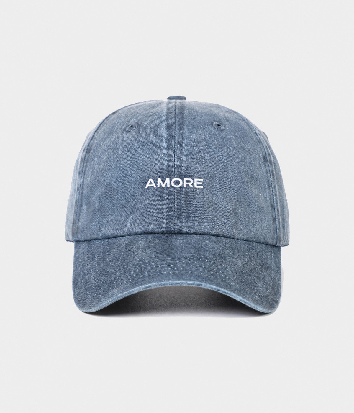 WASHED AMORE. washed cotton dad cap in NAVY, front view