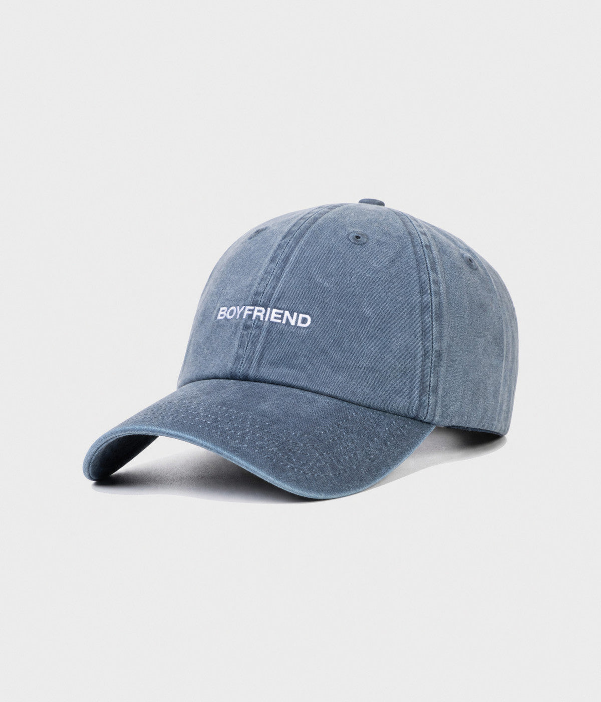 WASHED BOYFRIEND. washed cotton dad cap in NAVY, side view