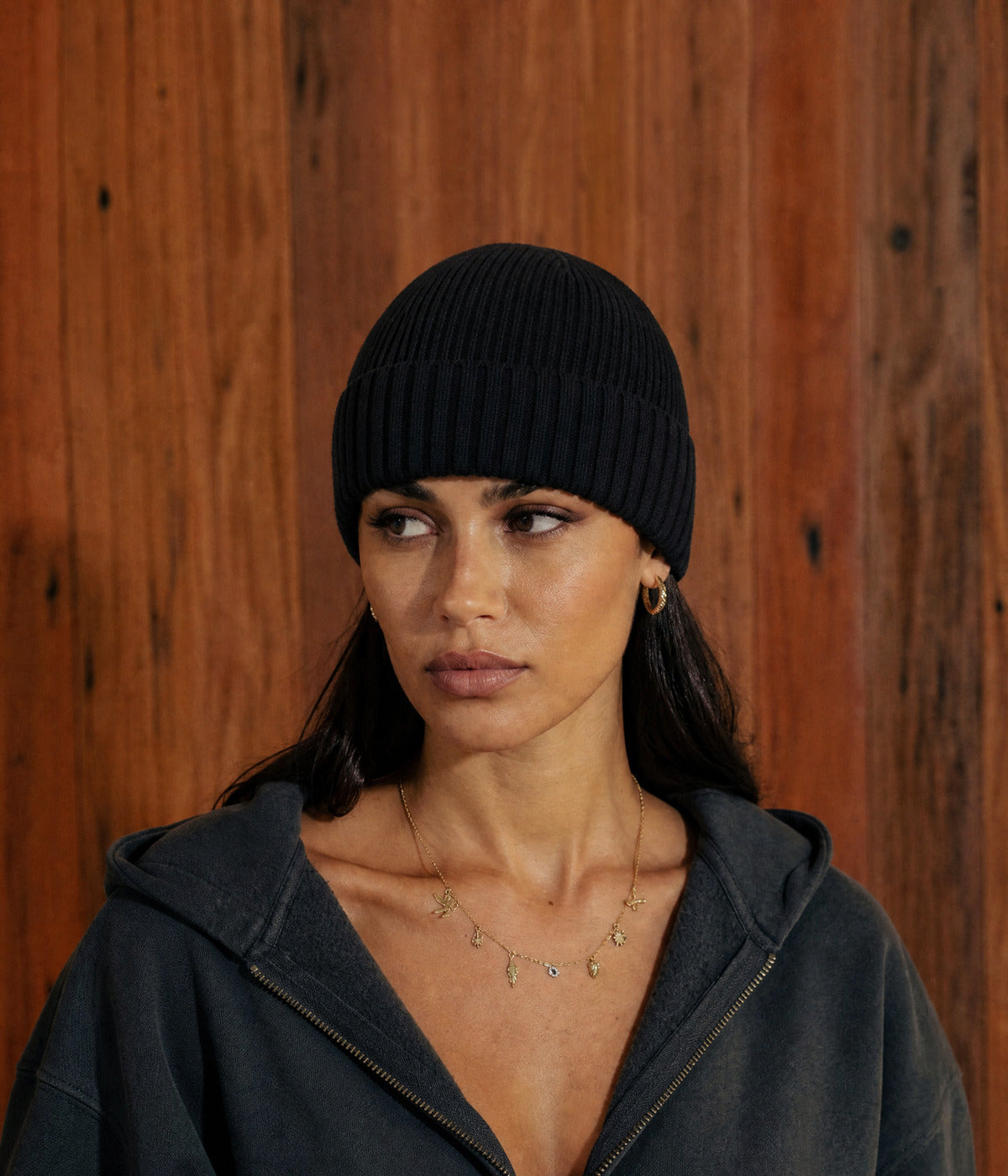 RIBBED BEANIE. — BLACK worn