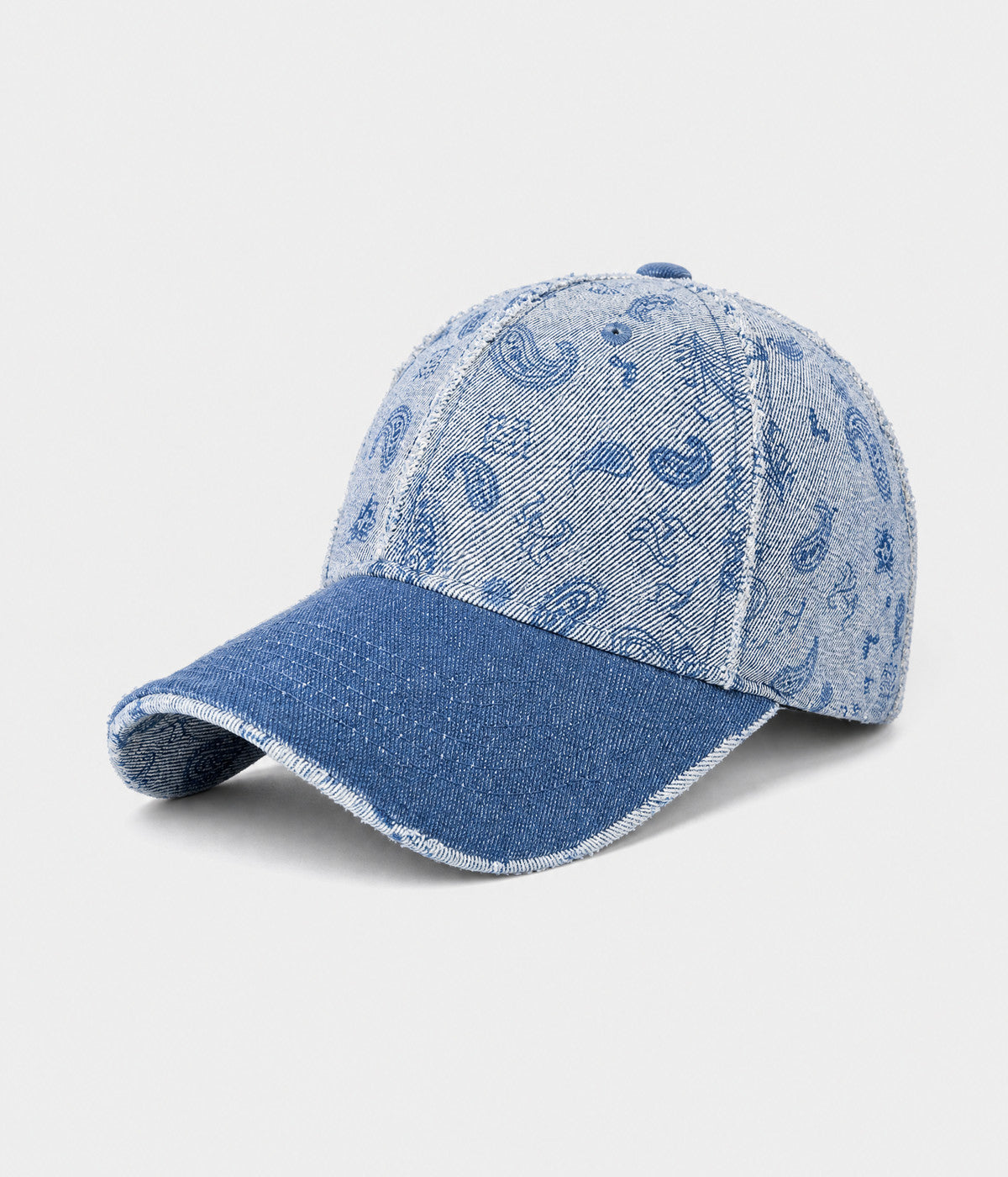 WASHED PAISLEY. washed denim paisley cap in BLUE, side view