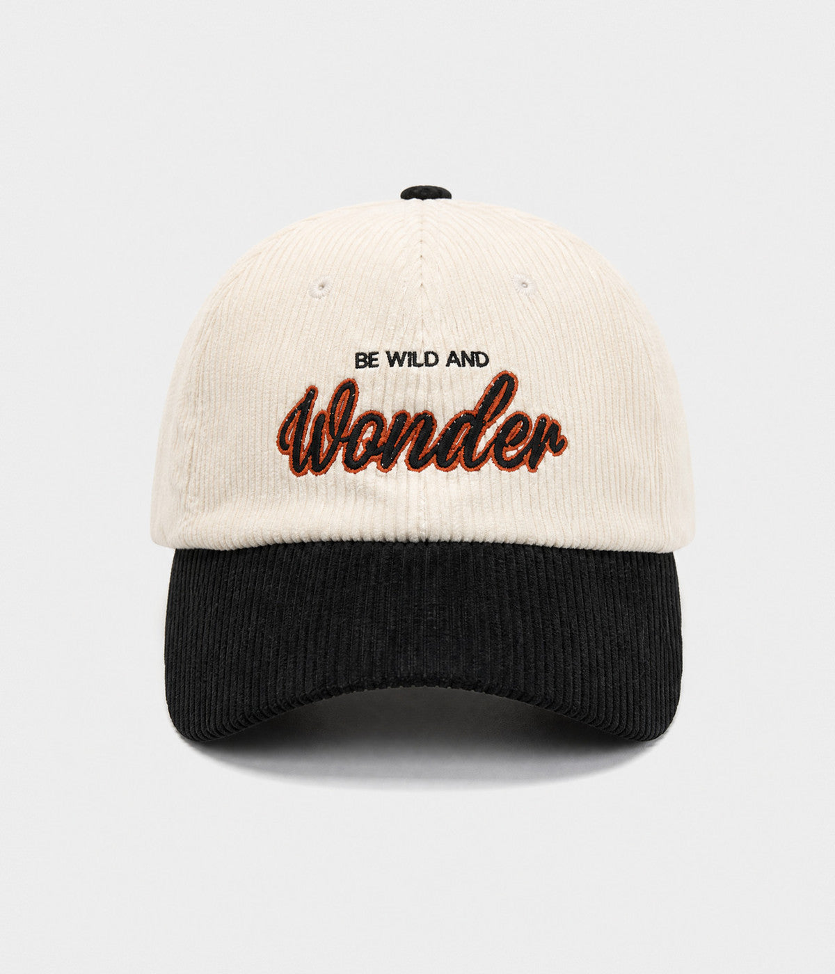 WONDER. corduroy cap in BLACK, front view