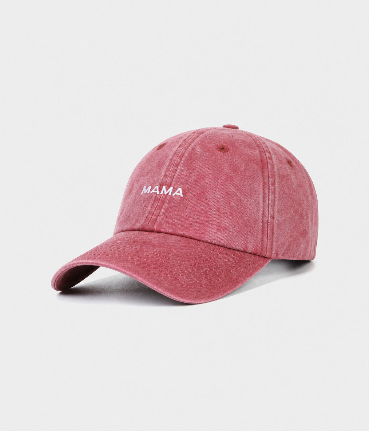 WASHED MAMA. washed cotton dad cap in RED, side view