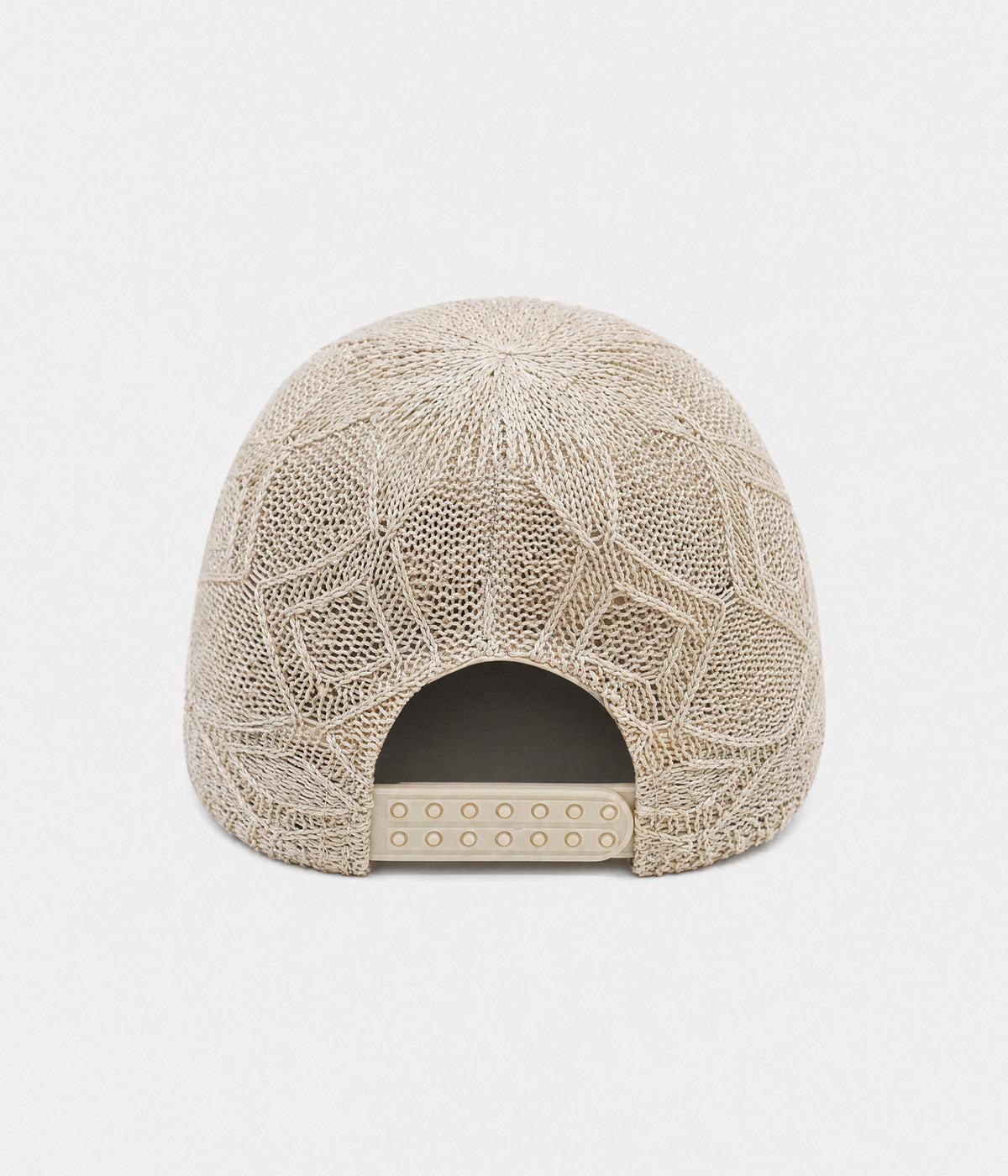 OPEN KNIT. open-knit lattice cap in beige, back view