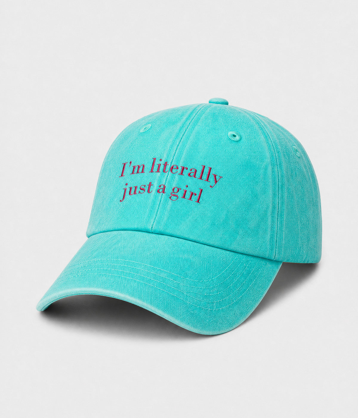 I'M LITERALLY JUST A GIRL. washed cotton cap in GREEN, side view