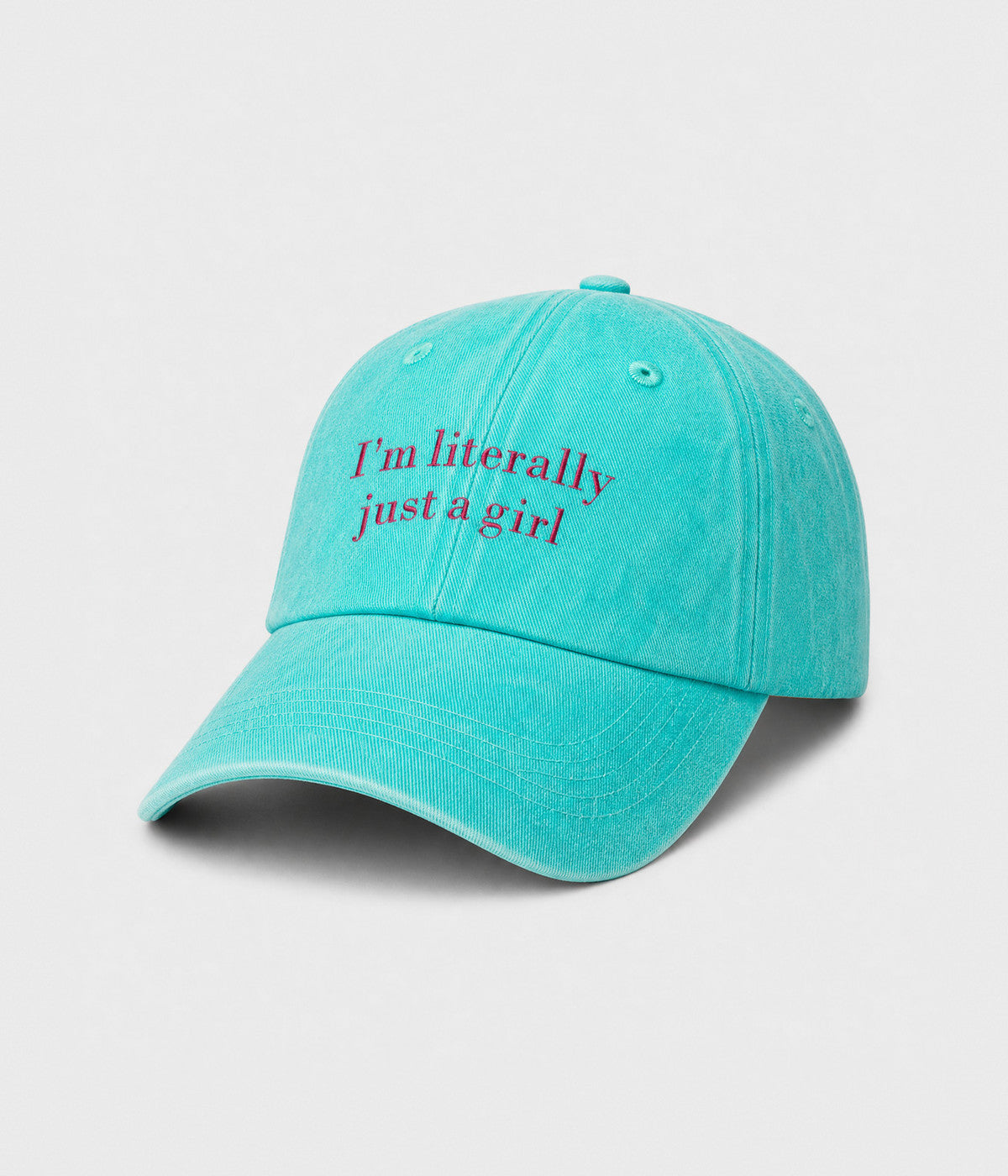 I'M LITERALLY JUST A GIRL. washed cotton cap in GREEN, side view