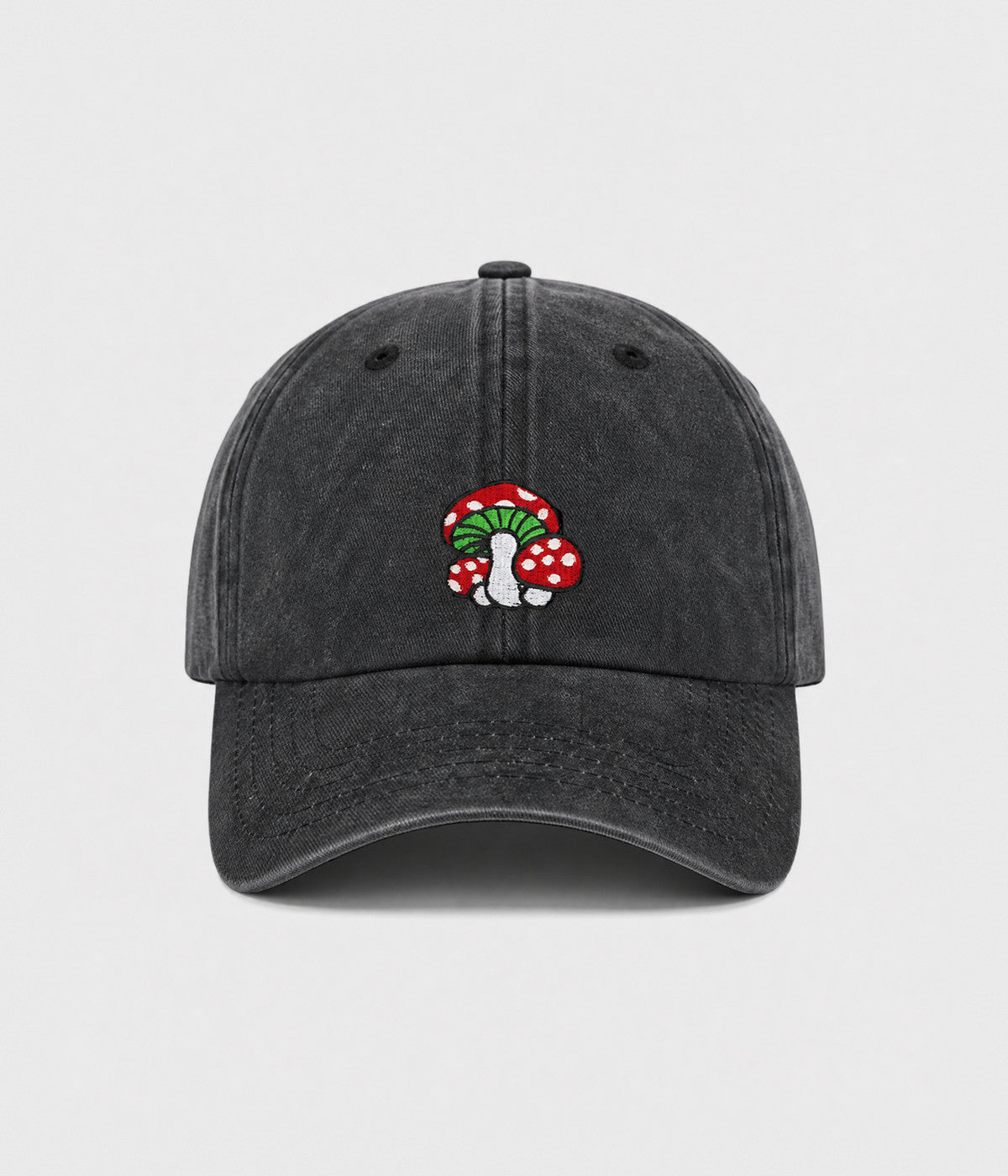 WASHED MUSHROOM. washed cotton cap in BLACK, front view