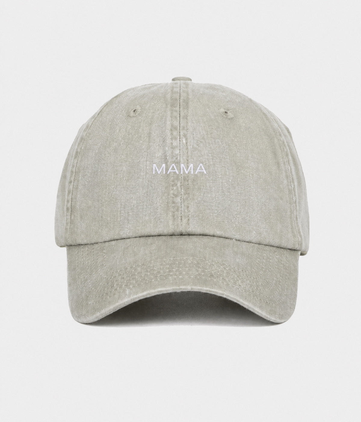 WASHED MAMA. washed cotton dad cap in GRAYISH SHEEN, front view
